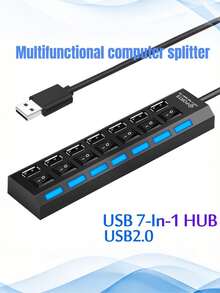 USB 2.0 Hub 4/7 Ports With LED & Individual Switches, 5V 1A Charger, USB Expansion Dock For Computer, Tablet, Laptop - View 9