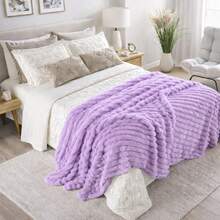 GOLDCASA Double Bed Blanket With Ribbed Relief, 200 X 180 Cm, Various Colors, Hypoallergenic - Lilac Purple - View 4
