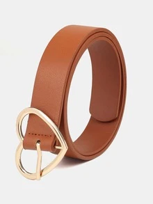 1pc Solid Color Casual PU (Polyurethane) Decorative Belt For Women, Heart-Shaped Buckle, Suitable For Daily Wear - A - View 2