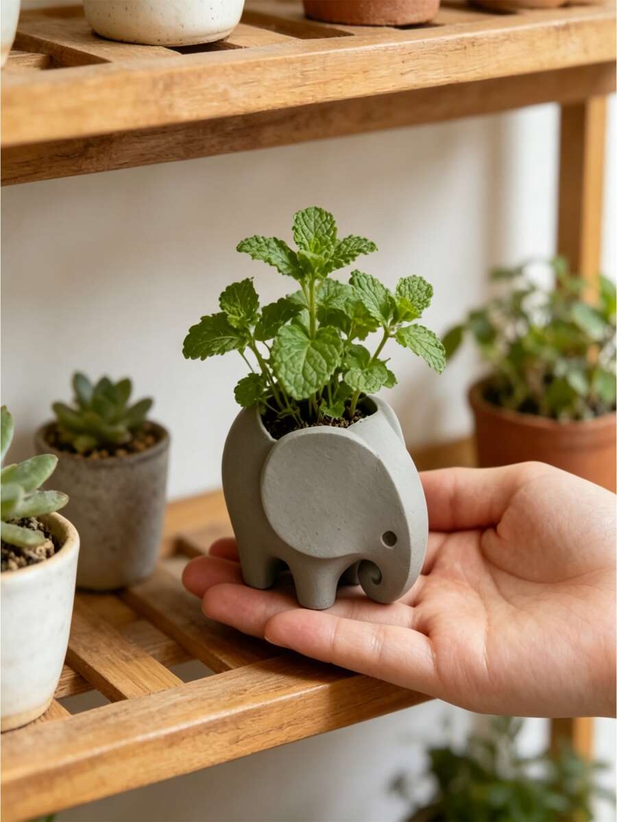 1個迷你大象多肉植物盆栽含排水孔 - 3D列印小型仙人掌盆,適用於桌面、層架、陽台、室內/室外使用,塑膠花盆架,拋光不對稱造型,居家辦公室裝飾禮品 - 大象樣式花盆 - 查看 1