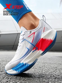 XTEP 360X Carbon Plate Running Shoes For Women, Professional Racing Sports Shoes With Shock Absorption, Suitable For Physical Fitness Tests, New White/Sky Blue/Laser Red - New White/Sea Sky Blue/Laser Red - View 2