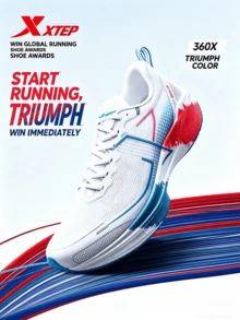 XTEP 360X Carbon Plate Running Shoes For Women, Professional Racing Sports Shoes With Shock Absorption, Suitable For Physical Fitness Tests, New White/Sky Blue/Laser Red - New White/Sea Sky Blue/Laser Red - View 1
