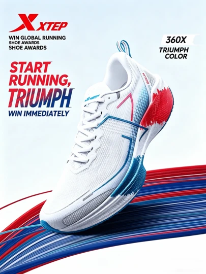  XTEP 360X Carbon Plate Running Shoes For Women, Professional Racing Sports Shoes With Shock Absorption, Suitable For Physical Fitness Tests, New White/Sky Blue/Laser Red
