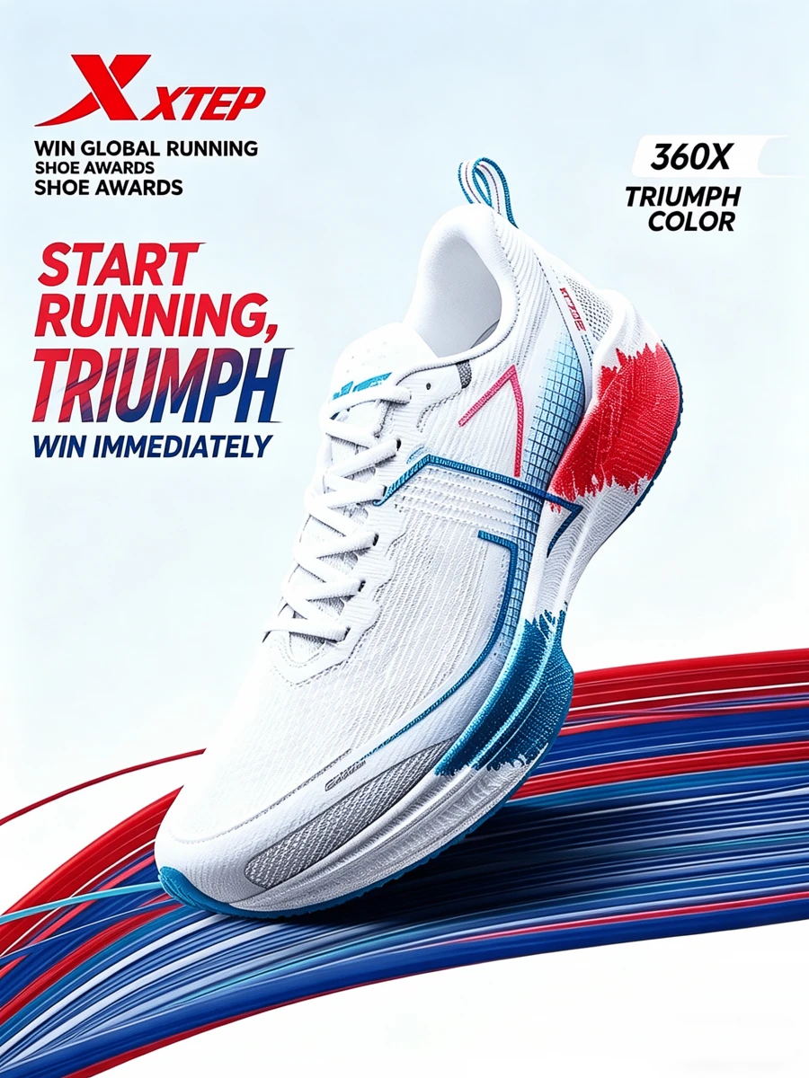 XTEP 360X Carbon Plate Running Shoes For Women, Professional Racing Sports Shoes With Shock Absorption, Suitable For Physical Fitness Tests, New White/Sky Blue/Laser Red - New White/Sea Sky Blue/Laser Red - View 1