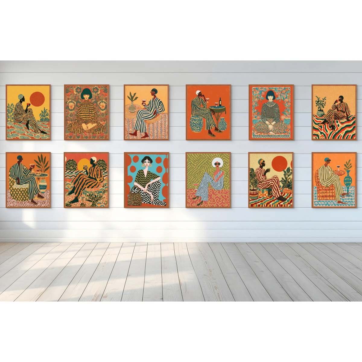 12pcs/Set Mid-Century Modern Style Wall Art Set, Abstract Painting (Unframed) - A - View 1