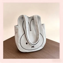 1 chiếc túi tote nhung kẻ Miffy, túi đeo vai tai thỏ dung tích lớn, thích hợp cho đi làm, du lịch, đi học, quà tặng lý tưởng cho sinh nhật, tựu trường, tốt nghiệp. - Nhiều màu - Xem 2