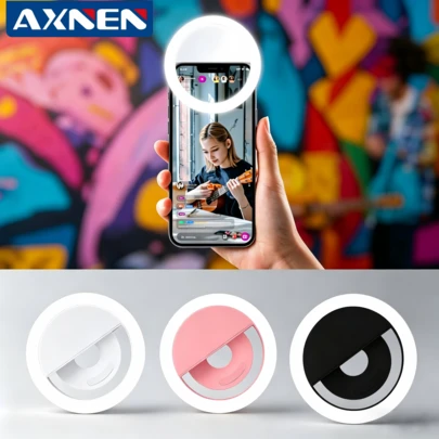 AXNEN 升级版 LED 自拍环形灯，可充电便携式夹式自拍补光灯，36 颗 LED 灯珠，USB 充电，便携式圆形夹式设计，3 种可调节照明模式，兼容 、智能手机、笔记本电脑、摄影、相机和摄像机——女性美颜自拍的完美之选！