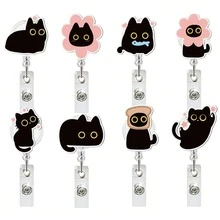 1pc Retractable Cat Badge Reel, Cute Black Cat Acrylic Expandable Badge Holder, Suitable For Nurses, Doctors, Volunteers, Teachers ID Badge, Valentine's Day, Back To School Gift - Multicolor - View 1
