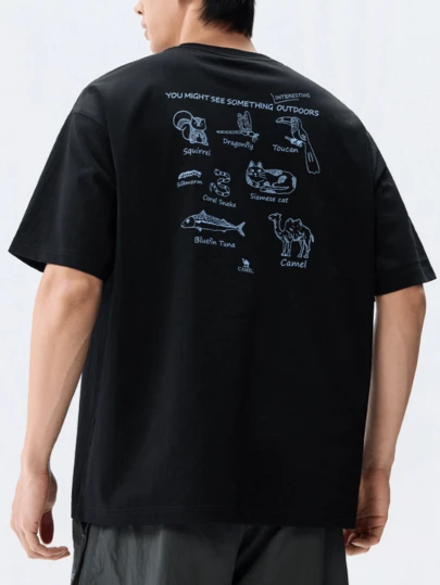 CAMEL CROWN Men's Double Cooling Technology Short-Sleeve T-Shirt Summer Loose Casual Printed Short Sleeve
