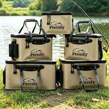 1pc Portable EVA Fishing Bag, Collapsible Fishing Bucket, Live Fish Box, Camping Water Container, Fishing Tackle Storage Bag, Multi-Functional Folding Fish Bucket Without Pump - Khaki - View 4