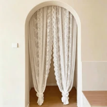 2 tấm rèm ren trắng thêu jacquard kiểu Pháp cổ điển, rèm voan mỏng trong suốt dùng làm màn che riêng tư cho lối vào, ban công, cửa sổ, phòng khách, phòng ngủ, rèm ngăn trang trí. - Nhiều màu - Xem 14