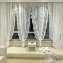 2 tấm rèm ren trắng thêu jacquard kiểu Pháp cổ điển, rèm voan mỏng trong suốt dùng làm màn che riêng tư cho lối vào, ban công, cửa sổ, phòng khách, phòng ngủ, rèm ngăn trang trí. - Nhiều màu - Xem 9