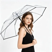 8-Rib Transparent Folding Umbrella, Windproof Waterproof Portable, Manual Open/Close, 210T Plastic Material, Classic Neutral Design, Suitable For Summer Beach Travel, Fashionable & Minimalist - Multicolor - View 5