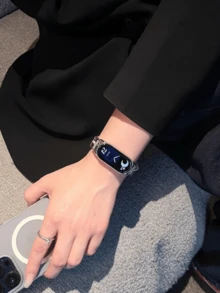 1条竹纹亮面真皮表带，适用于小米手环8 Pro/9 Pro、小米手环3/4/5/6/7、8/8 NFC/9/9 NFC/10/10 NFC、Watch4/Watch5，夏日度假风 - 黑色 - 查看 7