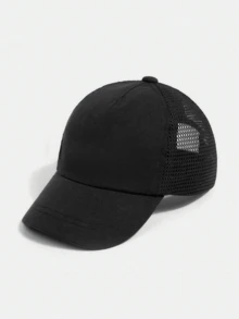 1 pieza Gorra de béisbol de unicolor con orejeras para niños, sombrero de malla ajustable para el sol para niños pequeños, adecuado para uso al aire libre, playa, uso diario - Negro - Ver 8