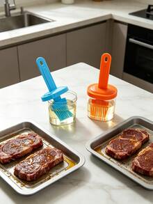 1pc Oiling Brush, Silicone Brush With Storage Bottle, Silicone Oiling Tool, Kitchen Oil Brush, Two-In-One Oil Bottle With Silicone Oiling Brush, Very Suitable For Cooking Vinegar, Sauces, Barbecues And Frying, Heat-Resistant Kitchen Brush, Suitable For Application, Grill Baking, Baking And Pancakes, Non-Detachable Kitchen Sauce Brush, Kitchen Tool, Colors And Styles Are Randomly Dispatched - Multicolor - View 7