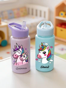 Customizable Name 500ml Kids Water Bottle With Straw Cartoon Unicorn Pattern For Girls Boys Back To School Leak-Proof Outdoor Sports Water Bottle - Multicolor - View 3