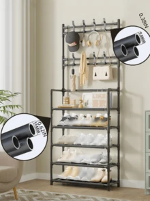 一套 23.62 英寸 x 11.02 英寸 x 66.92 英寸 多层大容量金属鞋架，带挂钩，现代简约开放式储物架，黑色，节省空间，易于组装，结构坚固，玄关收纳架 - 彩色 - 查看 4