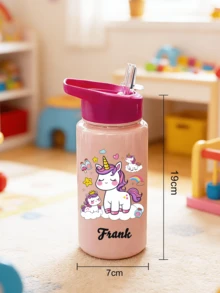 Customizable Name 500ml Kids Water Bottle With Straw Cartoon Unicorn Pattern For Girls Boys Back To School Leak-Proof Outdoor Sports Water Bottle - Multicolor - View 5