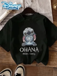 Disney License T Shirts, Disney Lilo & Stitch Stitch Ohana Means Family Graphic T-Shirt, Unisex Casual Short Sleeve Crew Neck Loose Oversized Fit Tee For Women & Men, Kawaii Y2K Streetwear Summer Top, Daily Wear Cute Cartoon Print Tshirt, Stitch Family Theme Casual Tee For Teen & Adult  ,Camiseta, Summer Outfits For Women, Summer Clothes, Summer Tops, Tops For Women, Festival Outfits, Summer Tops For Women, Mother's Day, Mother's Day Clothing, Gifts For Family And Friends, Spring Outfits For Women, Officially Licensed Disney T-Shirts, Disney Men's And Women's Spring/Summer Fashion Casual Short-Sleeve T-Shirts - màu đen - Xem 1