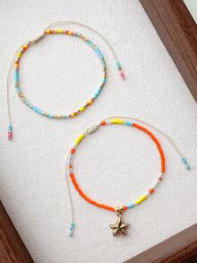 Nuevo conjunto de pulsera con colgante de estrella de mar de cuentas de vidrio bohemio delicado y con capas - Multicolor - Ver 15