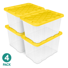 Industrial Storage Tote, 27 Gallon Durable Clear Plastic Storage Bin With Snap-Fit Lid, Yellow, 4 Pack - Clear / Yellow - View 10
