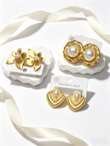 OBOVAY Bộ 12 đôi bông tai đính ngọc trai mạ vàng bằng thép không gỉ 304, không gây dị ứng, kiểu dáng hình học cổ điển, trang sức thời trang nổi bật, phù hợp cho phụ nữ đeo hàng ngày, dự tiệc, đám cưới, du lịch, quà tặng ngày Valentine. - Vàng - Xem 6
