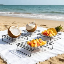 1/2 chiếc giá nướng bằng lưới thép không gỉ có thể gập lại, màu đen, tiết kiệm không gian, thích hợp để nướng bánh ngọt, bánh quy, bánh mì và bánh pastry. - màu đen - Xem 1