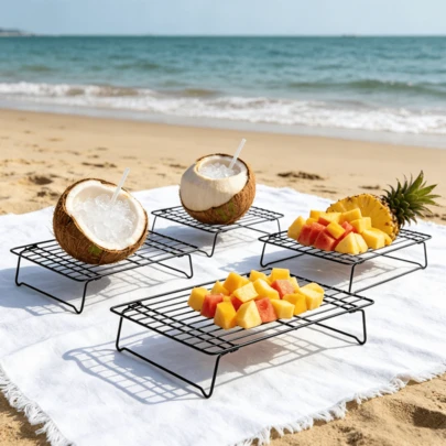 1/2 pièces Grille de refroidissement pliable en fil d'acier inoxydable, grille de refroidissement noire économe en espace, convenant pour la cuisson de gâteaux, biscuits, pain et pâtisseries