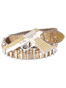 1 pieza Cinturón de estilo callejero estadounidense de mini pistola multicolor con tachuelas y cristales de strass, cinturón de cuero punk hip hop con balas y remaches, adecuado para el estilo "baddie" y Y2K - pistola pequeña - Ver 17