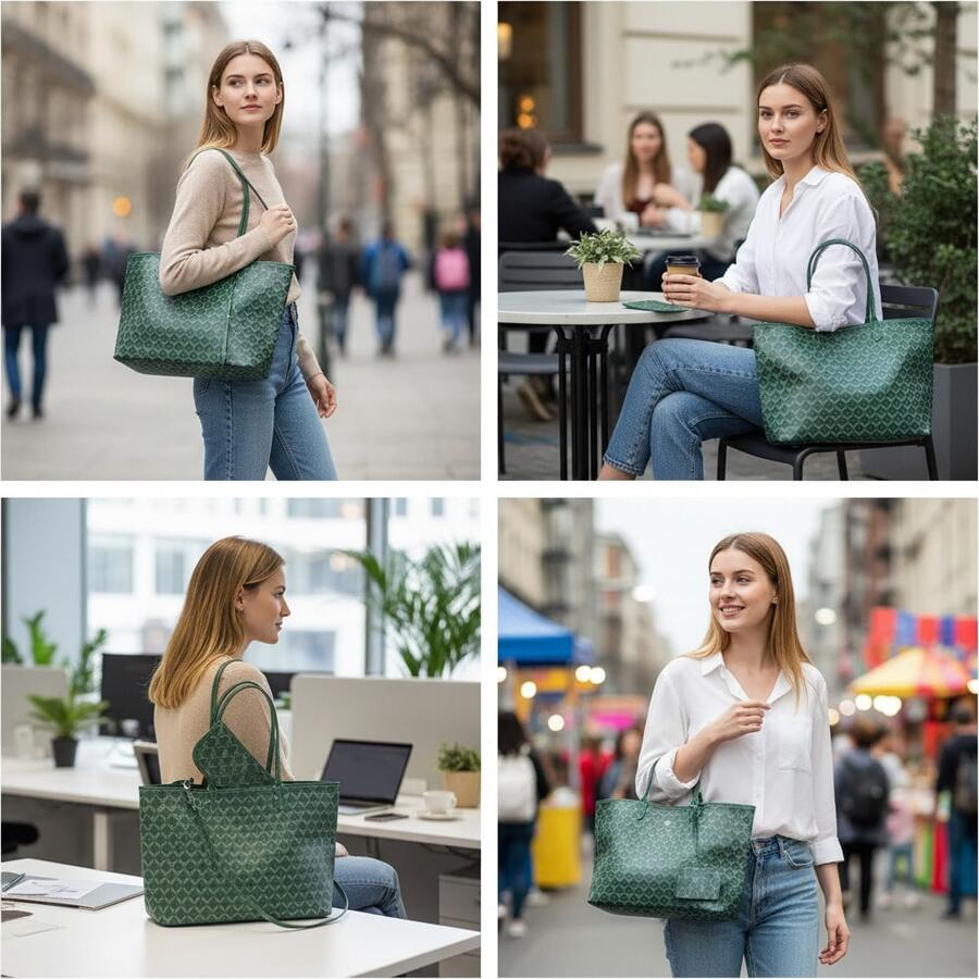 PU Leather Tote Bags, Small Medium Large Sizes Women's Fashion New Simple Tote Bag Set, Premium Tote Bag  Little Bag One Shoulder Handbag Large Capacity Shoulder Shopping Bag Mummy Tote Bag Double Sides Leather Mini - 粉色 - 查看 1