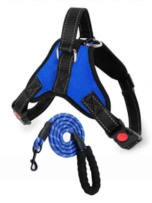 Adecuado para diversas mascotas, disponible en múltiples colores, malla transpirable, alta visibilidad reflectante, anti-tracción y sin asfixia, con asa de control, cómodo y ligero. El set incluye correa y collar para perro, esencial para paseos diarios y viajes. - Azul - Ver 16