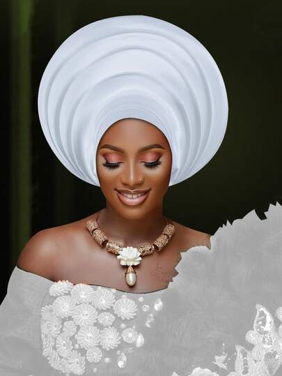 1pc Shiny Gold Satin Gele Headwrap, Handmade Layered African Turban For Wedding