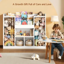 ONBRILL 2-In-1  Toy Storage Organizer, 4-Tier Stuffed Animal Storage With Bookshelf, Kids Toy Storage Shlef With 3 Open Cube With Rounded Corners, Bookshelf For Kids Room, Playroom, Bedroom, White - White - View 2