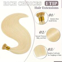 #613 金色直髮 I-Tip 接髮，100% 真人髮，18-26 英吋，100g/2 束，亮麗光澤，柔軟絲滑，自然隱形，不易糾結且耐斷裂，易於清洗，可重複使用，持久亮澤，適合節日與日常時尚造型 - S613 - 查看 7