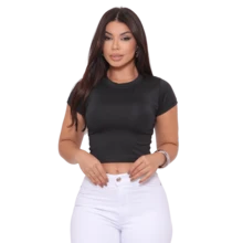 Kit 2 Cropped Basic Suplex Blouse Plain Short Sleeve Various Colors - 1 Black 1 Red - View 4