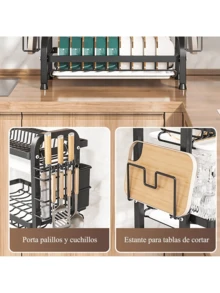 Escurridor de Trastes, Escurridor de Platos de 2 Niveles, Escurridor de Platos Acero Inoxidable con Bandeja de Goteo,Estante para Encimera de Cocina con Soporte para Cubiertos Extraíble - Verde - Ver 3