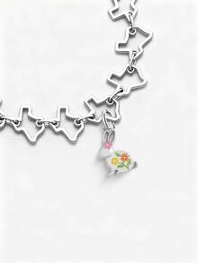 1 chiếc mặt dây chuyền hình thỏ hoa mùa xuân bằng bạc sterling 925 độc đáo, tối giản, quà tặng trang sức tinh tế tự làm cho nam và nữ. - Bộ 1 - Xem 5