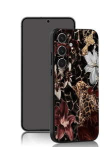 1pc Flower, Leopard, Cross Protective Case, Black TPU Soft Shell, Scratch & Drop Resistant, Compatible With Huawei Honor, Galaxy A04e/A05s/A13/A14/A15/A34/A35/A50/A52/A53/A54/S21/S22/S23/S24/S25/S25Ultra/S25 FE/S26/S26PLUS/S26ULTRA/S26 EDGE, 6A/7A/8A, 12T/13T/14T - Black - View 2