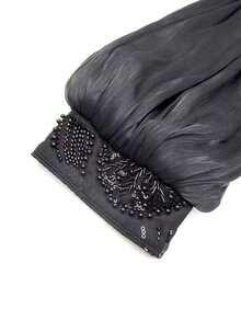 SUPGIR Women's Mandarin Collar Long Sleeve Handmade Rhinestone Satin Evening Dress Black - Black - View 7