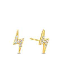 Bông tai hình tia sét bằng bạc Sterling S925 đính đá CZ, hộp quà trang sức mạ vàng không gây dị ứng. - Vàng - Xem 1