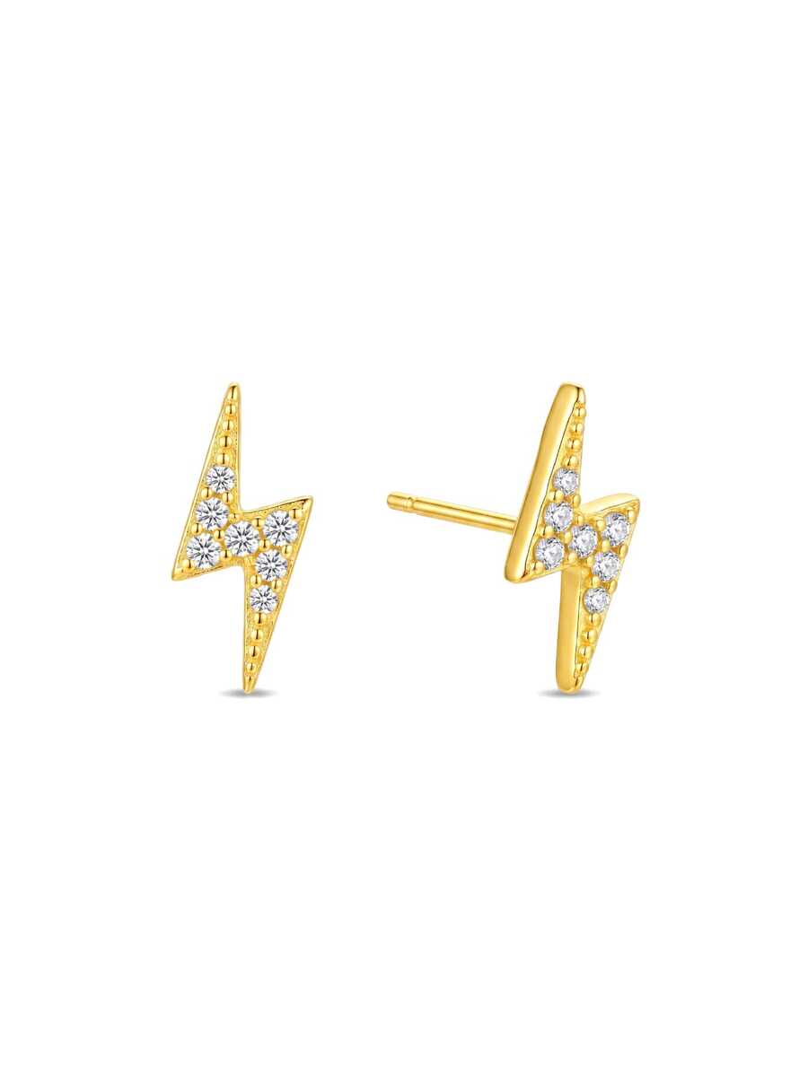 Bông tai hình tia sét bằng bạc Sterling S925 đính đá CZ, hộp quà trang sức mạ vàng không gây dị ứng. - Vàng - Xem 1