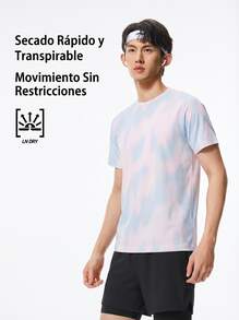 Camiseta de running de secado rápido para hombre LI-NING RUNNING Series LN-DRY, camiseta deportiva transpirable con degradado tie-dye ATSW139 - Impresión sobre fondo negro - Ver 2