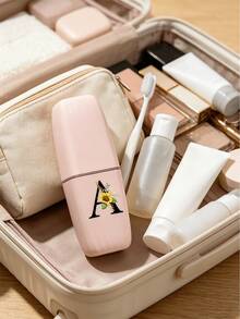 Toothbrush Case, Portable Black Flowers‑Shaped Letter A‑Z, Keeps Toothbrush Clean And Hygienic, Protective Cover For Travel Camping Business Trips School Bathroom, Toothbrush Cup Holder, Travel Wash Cup And Storage Box, For Adults Travelers, Great For Summer Travel For Mother's Day Birthday Gifts Graduation Gift, Essential Back To School And Graduation Season - Multicolor - View 4