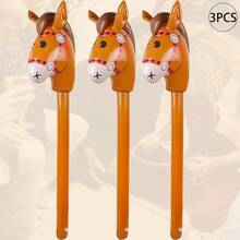 3pcs Expandable Brown Horse Head Sticks, Suitable For Cowboy Themed Birthday Party Decoration, Beach Essentials, Pool Float - Multicolor - View 1