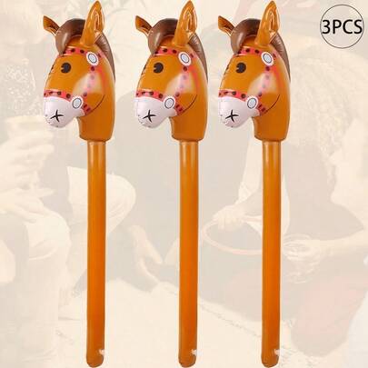 3pcs Expandable Brown Horse Head Sticks, Suitable For Cowboy Themed Birthday Party Decoration