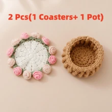 2 chiếc đế lót cốc hình hoa hồng đan móc thủ công có ngăn chứa đồ, đế lót cốc cách nhiệt, thảm lót cốc cà phê kiểu Trung Quốc dễ thương, đồ trang trí nhà bếp, quà tặng Ngày của Mẹ. - Nhiều màu - Xem 11