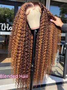 4/27 Highlight Front Lace Glueless Curly Human Hair Mixed Brazilian Hair Wig, 13x4 Deep Wave Short Bob Synthetic Wig, Deep Wave Curly Hair Wig For Women - 180% Natural Summer Density, Wet Wave - Perfect For Cosplay, Party, Music Festival, Valentine's Day - S4/27 - View 2