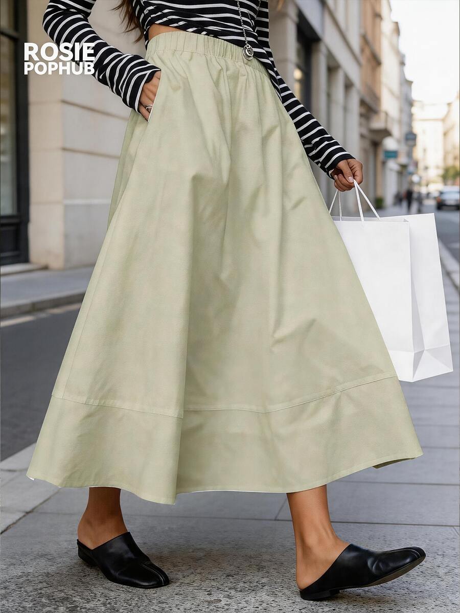 ROSIE POPHUB Women's Light Green Casual Versatile A-Line Skirt, Elegant Academic Style Suitable For Weddings, Music Festivals, Outdoor Wear, Spring/Summer/Autumn/Winter, New Arrival