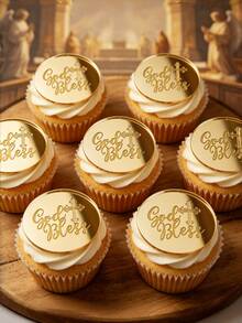 3pcs Acrylic Cupcake Topper Tags, Gold Mirror Cross Pattern Cake Decoration, Round Dessert Decor, God Bless Themed Decor, Cake Top Ornaments, Baking Decoration Supplies, Dessert Table Decor, Kitchen Essentials, Holiday Gifts, Christmas - Style H - View 4